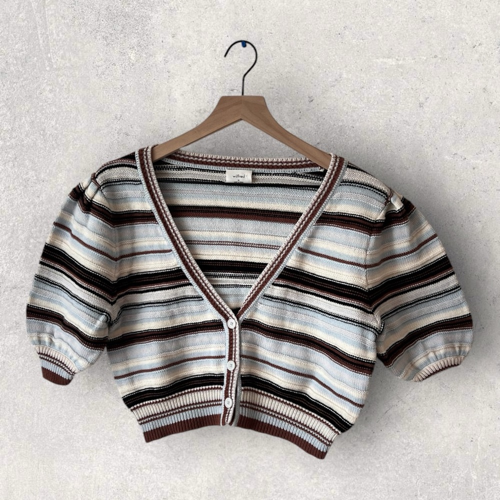 Aritzia Wilfred Canterbury Cardigan Htwave Bl/Mocha Srbt Size M